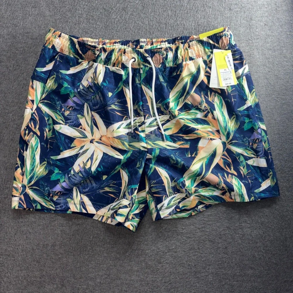 All in Motion Mens Hybrid Shorts XL Navy Blue Tropical Floral UPF 50+ Water Rep